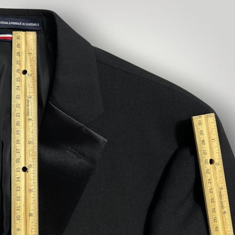 TOMMY HILFIGER Mens Blazer Sport Coat 2-Button TUXEDO Jacket 40R Black Wool Blen